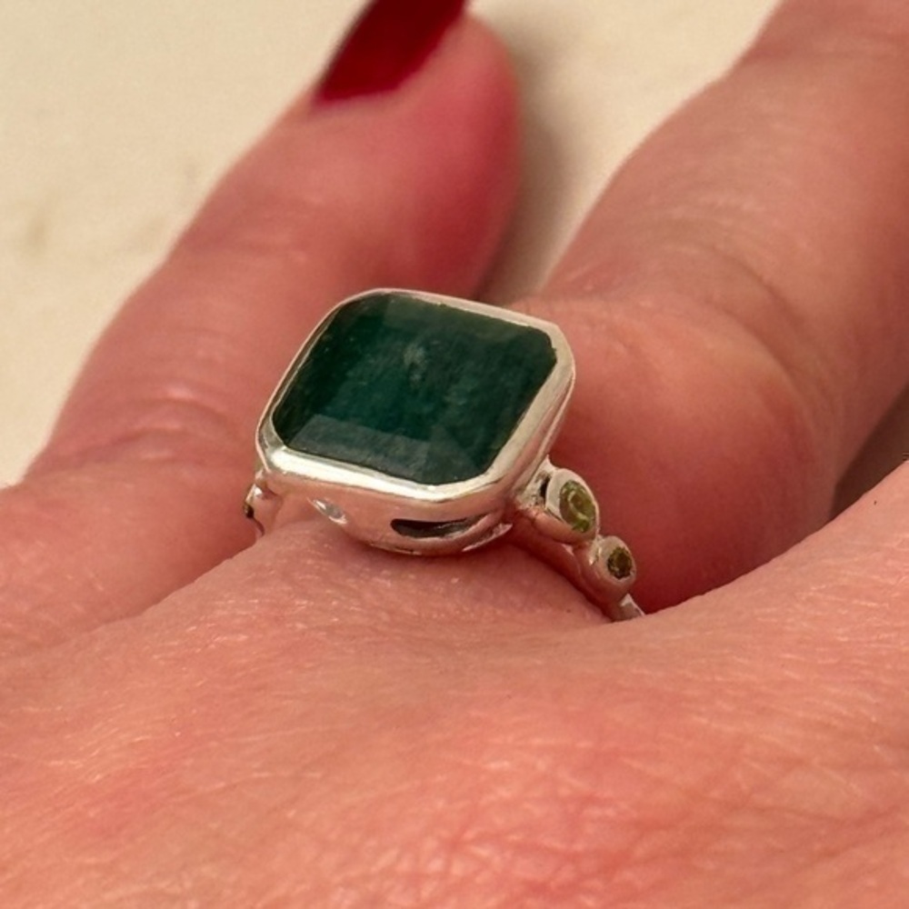 Natural Gemstone Green Beryl Ring 925 Sterling Silver Size 7